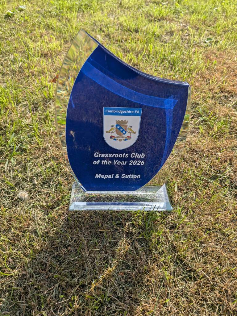 Cambridgeshire FA Grassroots Club of the Year 2026 trophy awarded to Mepal & Sutton FC